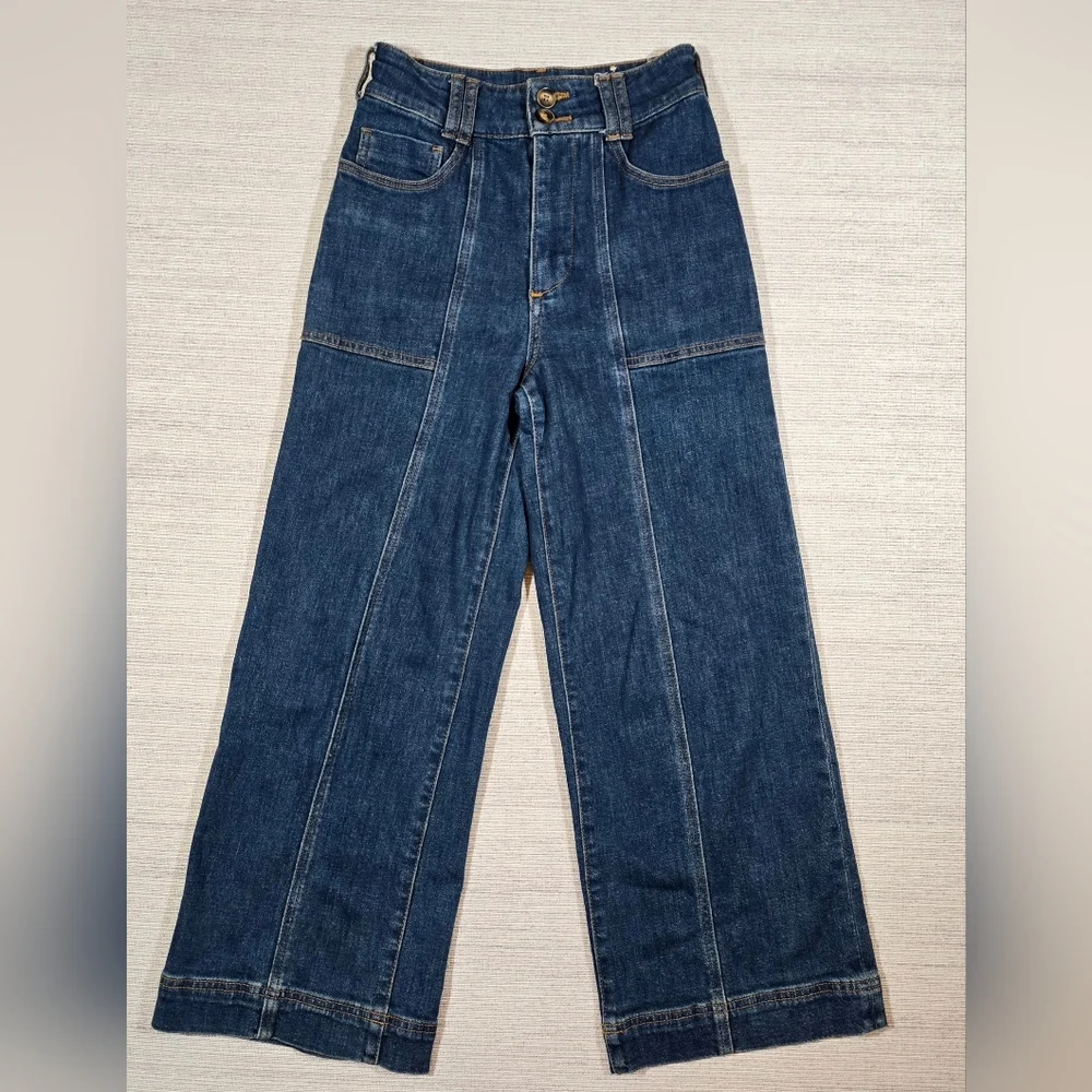 Pilcro High-Waist Cropped Wide-Leg Jeans in Dark Blue - Picture 3 of 10